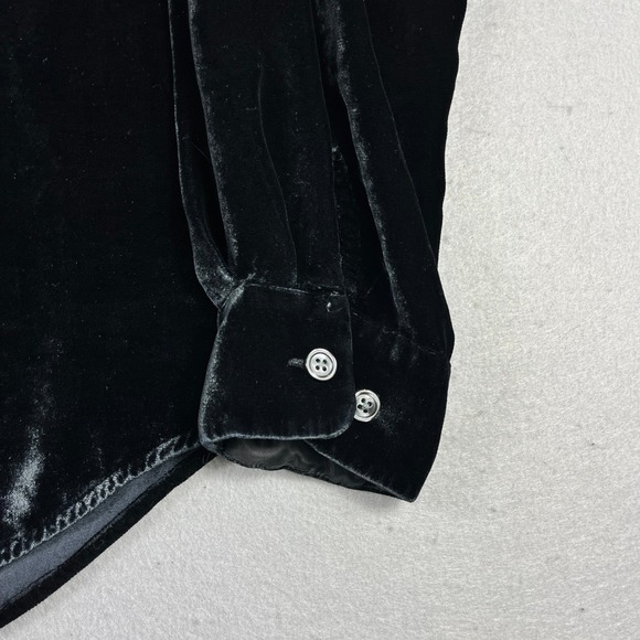 Eddie Bauer Womens Black Rayon Silk Velvet Button Down Shirt Small Collared Top - Picture 3 of 4